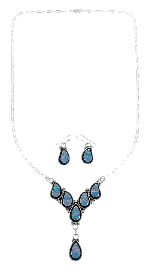Zuni Sterling Silver & Opal Inlay Necklace Set SN20305